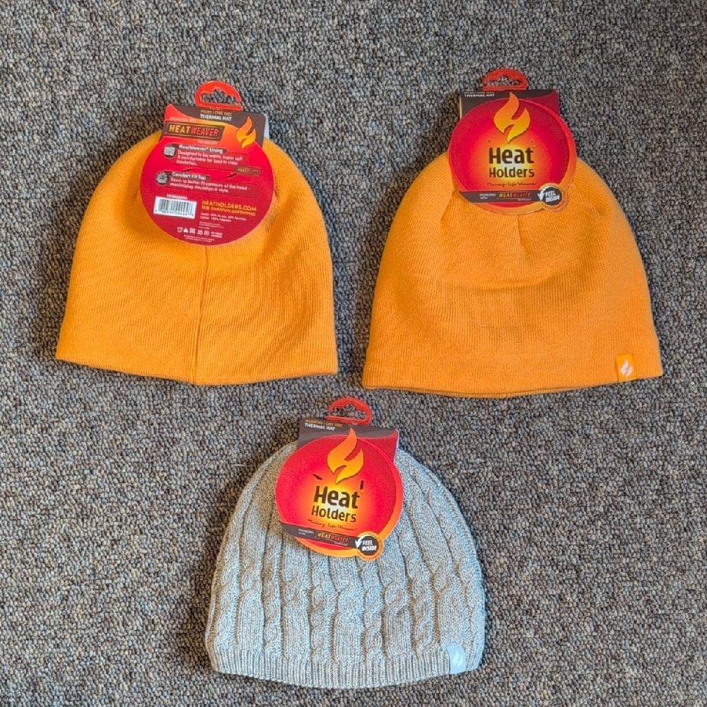 Heat Holders Beanie Hat - set Of 3:  (2) Orange and (1) Gray